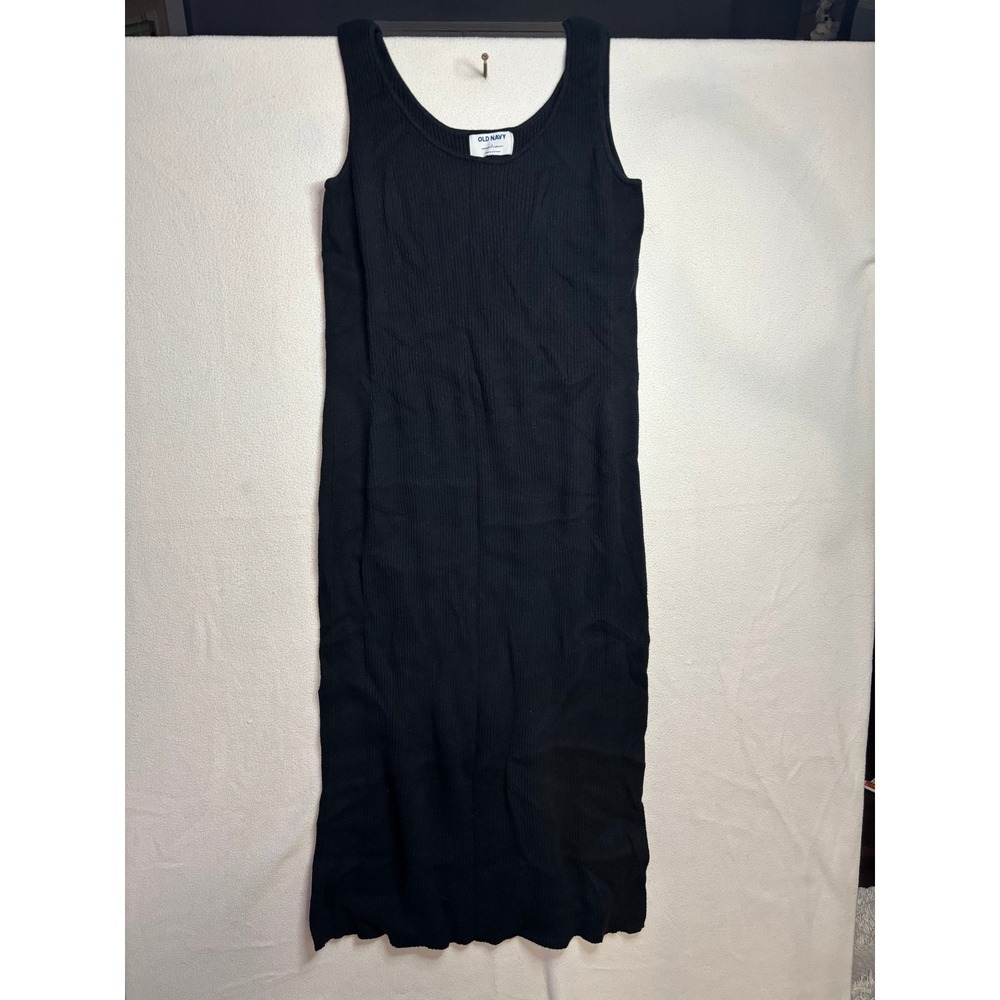 Old Navy Womens Black Ribbed Knit Sleeveless Midi Dress Size L Scoop Neck